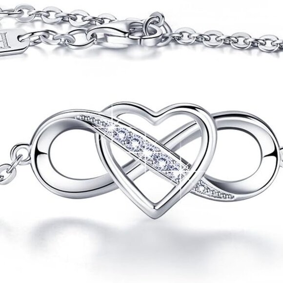 Women Sterling Silver Infinity Heart Adjustable Bracelets Gift for Her - Picture 1 of 7